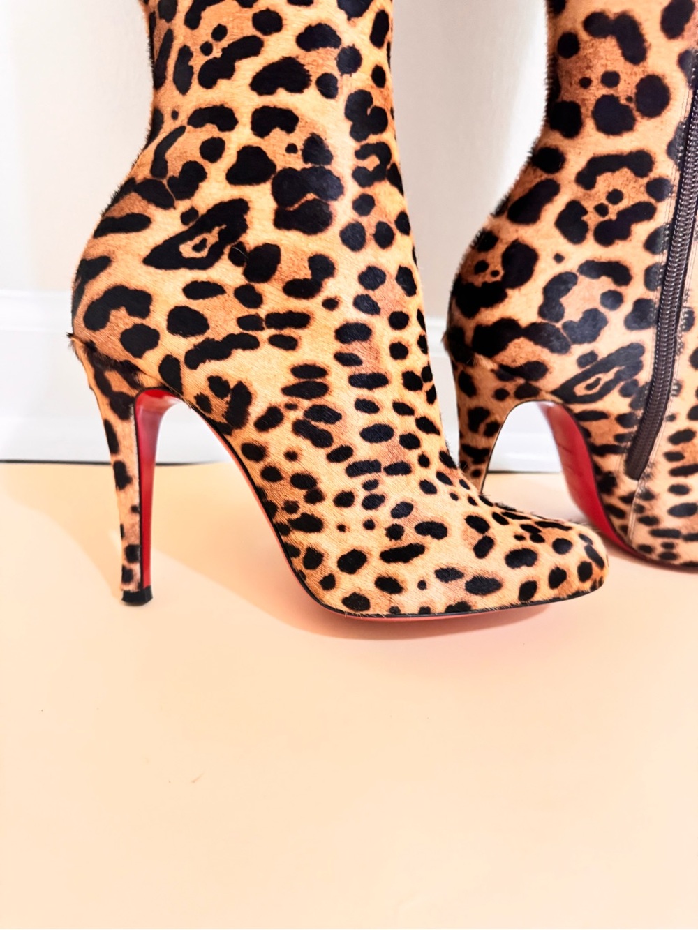 Christian Louboutin Leopard Pony Hair Knee High Boots Red Sole EU 35 - Picture 6 of 12